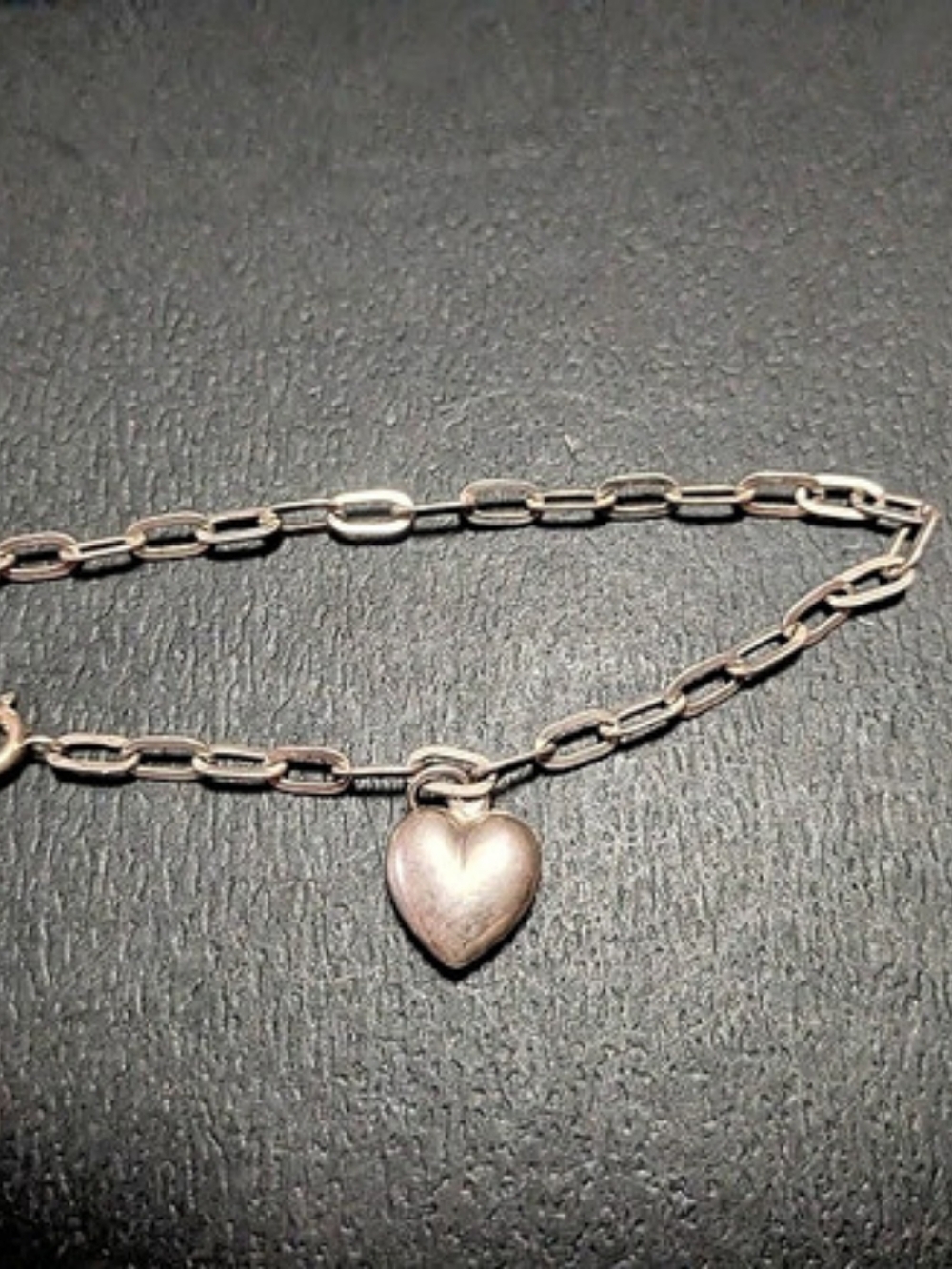 Vintage European 835 Silver Puffy Heart Charm Chain Link Bracelet